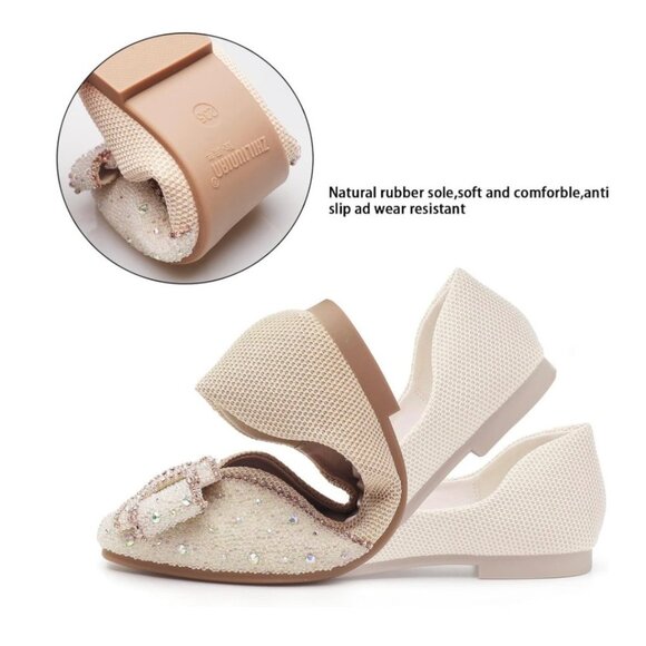 Zhiliunian Women Beaded Flats Square Toe Rhinestone Beige Shoes Size 8.5 - Picture 6 of 8